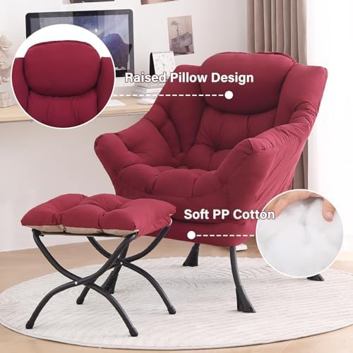 Tiita Lazy Chair with Ottoman, Comfy Reading Accent Chair, Burgundy - Image 4