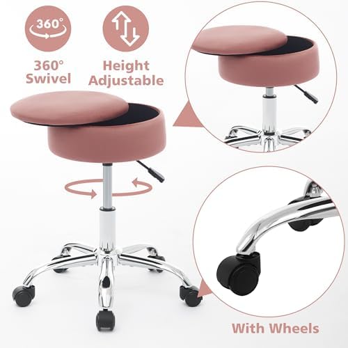 Adjustable Vanity Stool Storage Swivel Rolling Vanity Chair with Wheels - Image 6