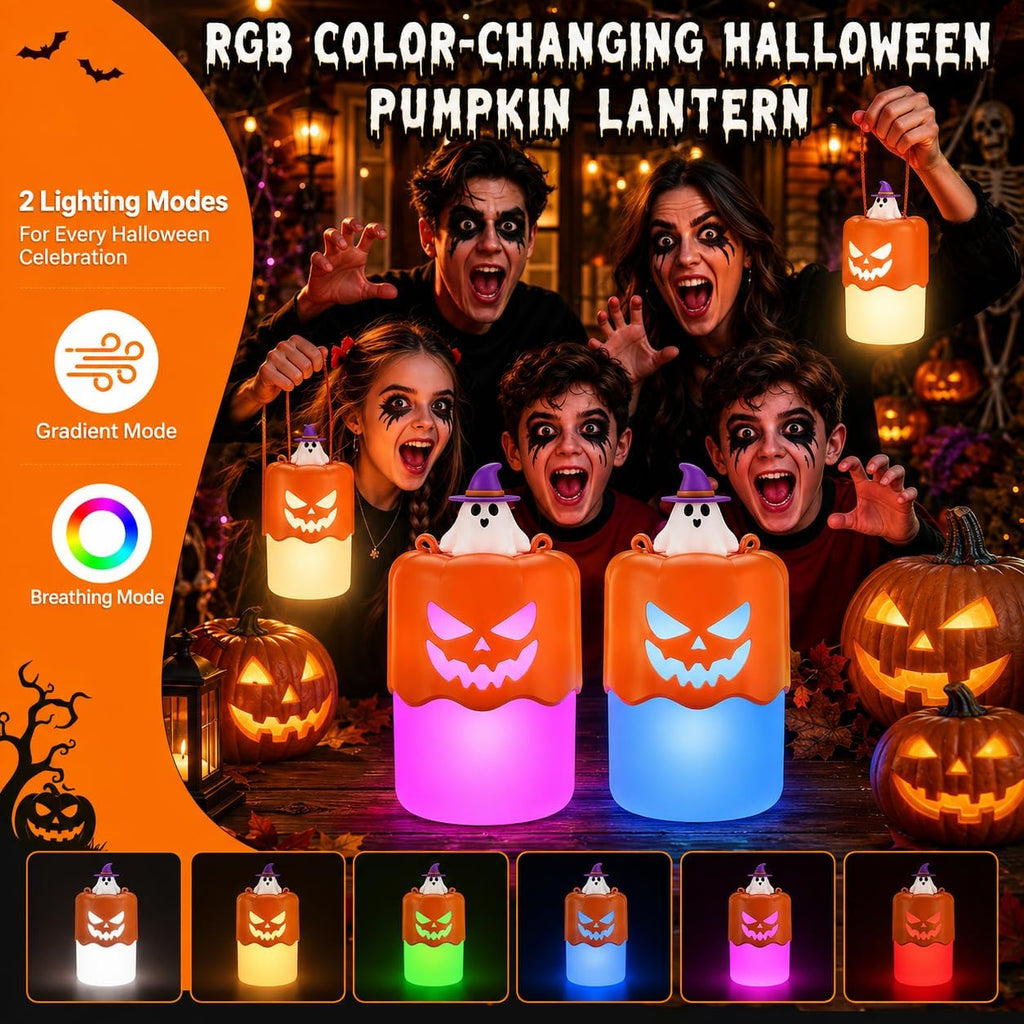 Rechargeable Halloween Pumpkin Lantern Light Collapsible Jack O Lantern 2 Pack | Witch Orange