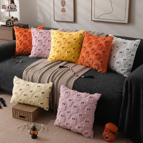DFXSZ Halloween Pillow Covers 18x18 inch 2Pcs Yellow Ghost Halloween Decor - Image 5