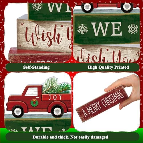 Lineshading 4 Pcs Wooden Red Truck Christmas Decor Block Signs - Image 5