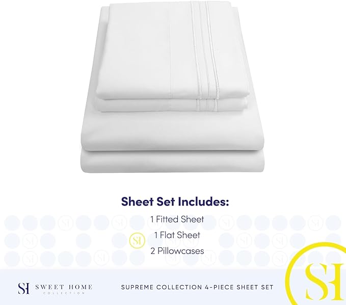 California King Sheet Sets - Breathable Luxury Sheets with Full Elastic & Secure Corner Straps Built In - 1800 Supreme Collection Deep Pocket Bedding, Sheet Set, EXTRA DEEP pocket - Cal King, White