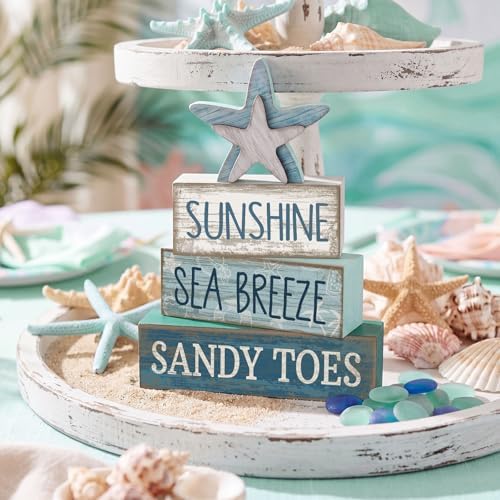 Lineshading 4 Pcs Coastal Christmas Table Decor, Wooden Starfish Beach Sign - Image 4