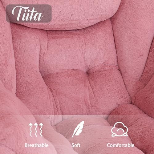 Tiita Lazy Chair with Ottoman, Comfy Reading Accent Chair, Plush Dark Pink - Image 3