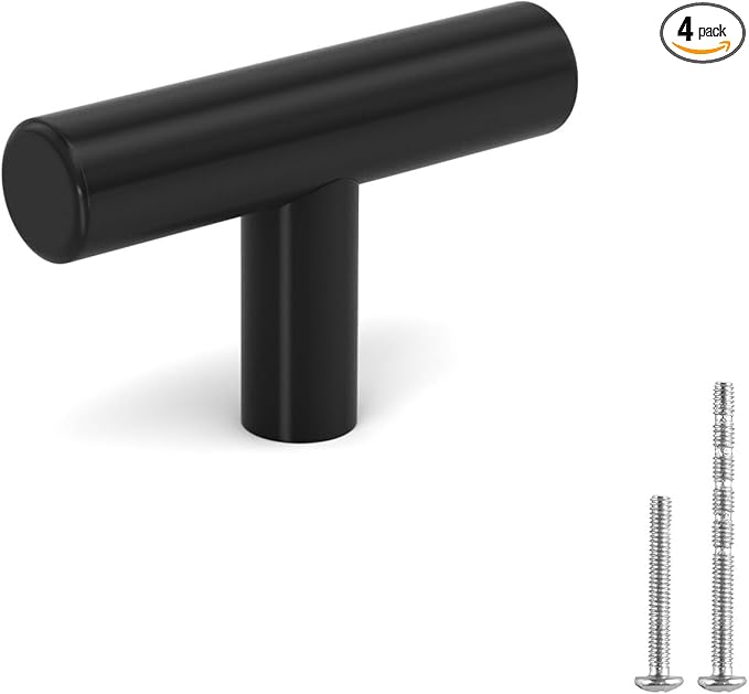 LONTAN 4 Pack Black Knobs for Cabinets and Drawers Kitchen Cabinet Knobs for Dresser Bathroom Modern T Bar Furniture Black Hardware,Stainless Steel