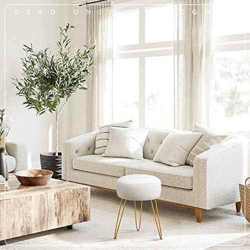 LUE BONA Vanity Stool, White Vanity Stools for Makeup Room, Round Ottoman Foot Stool, Velvet Footrest Vanity Chair for Bathroom Vanity, Bedroom, Living Room, Entryway, Offices - Image 2