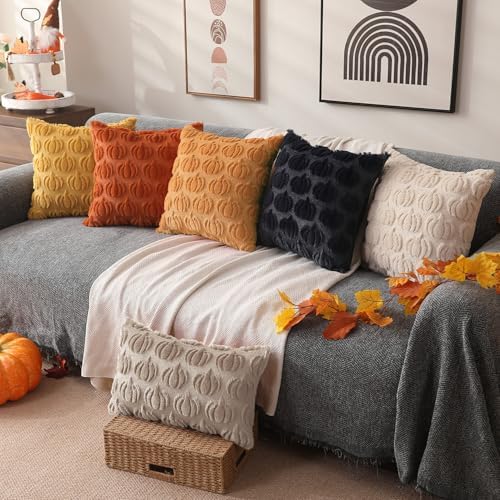 DFXSZ Fall Pillow Covers 12x20 2Pcs Beige Pumpkin Fall Decorations for Home - Image 5