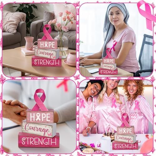 Lineshading 4 Pcs Breast Cancer Awareness Decor Pink Ribbon Table Decor - Image 5