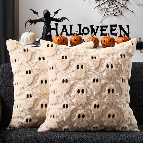 DFXSZ Halloween Pillow Covers 16x16 inch 2Pcs Beige Ghost Halloween Decor by DFXSZ