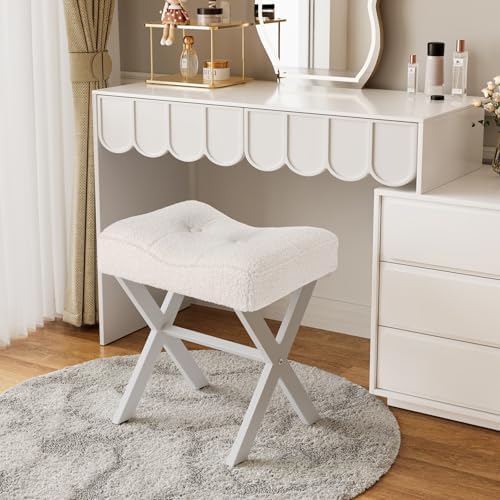 Memobarco 18-Inch Vanity Stool Chair, White Padded Saddle Makeup Stool - Image 5