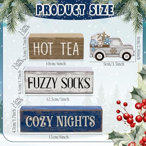 Lineshading 4 Pcs Snowflake Truck Tiered Tray Decor Wooden Block Signs - Image 3