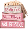 Lineshading 4 Pcs Christian Table Decor Pink God All Things are Possible by Lineshading