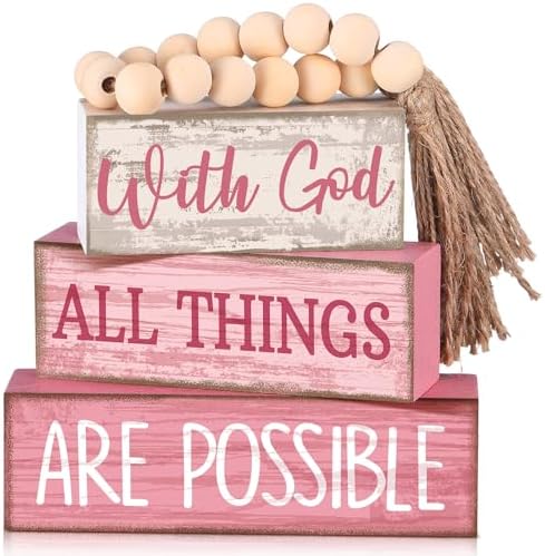 Lineshading 4 Pcs Christian Table Decor Pink God All Things are Possible by Lineshading