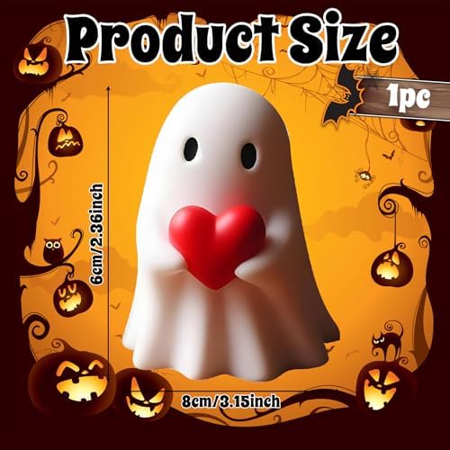 Red Heart Ghost Figurine,Halloween Cute Ghost Statue for Shelf Mantel, - Image 2