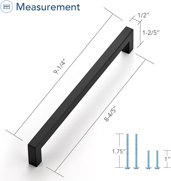 Ravinte 3 Pack Black Cabinet Pulls 8-4/5 Inch Square Kitchen Cabinet Handles Matte Black Kitchen Hardware for Drawer Pulls Drawer Handles Come with Screwdriver