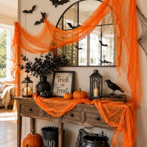 Qtisky 5 Pcs Orange Halloween/Fall Gauze Creepy Cloth Fabric Tapestry Decor - Image 4