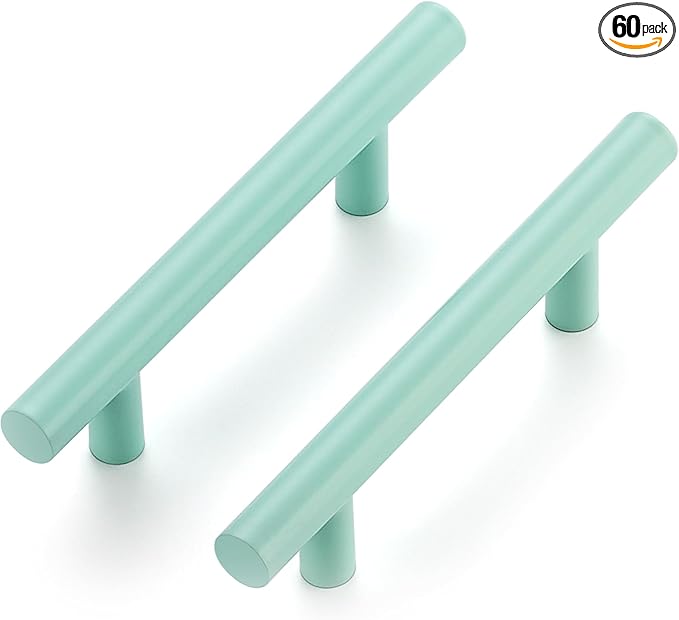 Ravinte 60 Pack | 5 Inch Cabinet Pulls Green Stainless Steel Kitchen Drawer Pulls Cabinet Handles 5 InchLength, 3 Inch Hole Center