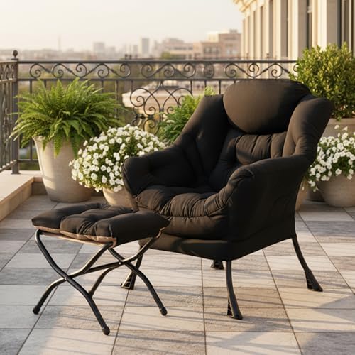 Tiita Lazy Chair with Ottoman, Comfy Reading Accent Chair, Velvet Black - Image 3