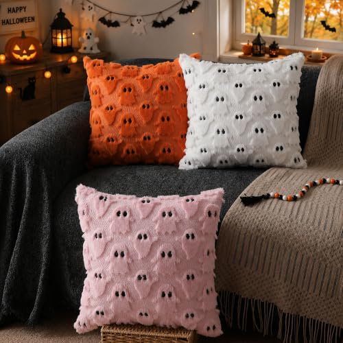 DFXSZ Halloween Pillow Covers 16x16 inch 2Pcs Pink Ghost Halloween Decor - Image 3