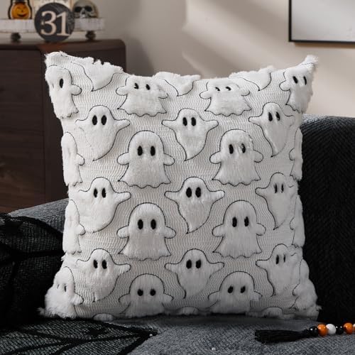 DFXSZ Halloween Pillow Covers 18x18 inch 2Pcs White Black Ghost Halloween Decor - Image 3