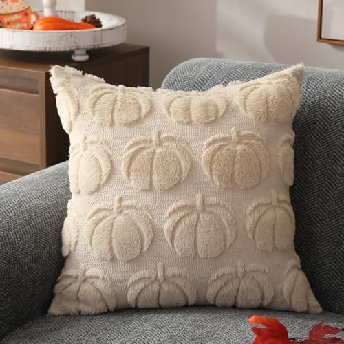 DFXSZ Fall Pillow Covers 16x16 2Pcs Beige Pumpkin Fall Decorations for Home - Image 3