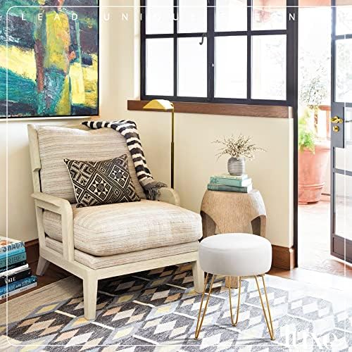 LUE BONA Vanity Stool, White Vanity Stools for Makeup Room, Round Ottoman Foot Stool, Velvet Footrest Vanity Chair for Bathroom Vanity, Bedroom, Living Room, Entryway, Offices - Image 7