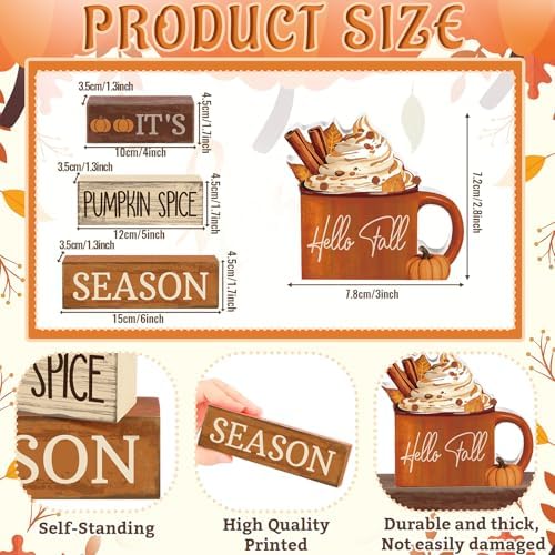 Lineshading 4 Pcs Fall Table Decor for Home, Pumpkin Spice Coffee Bar Sign - Image 3
