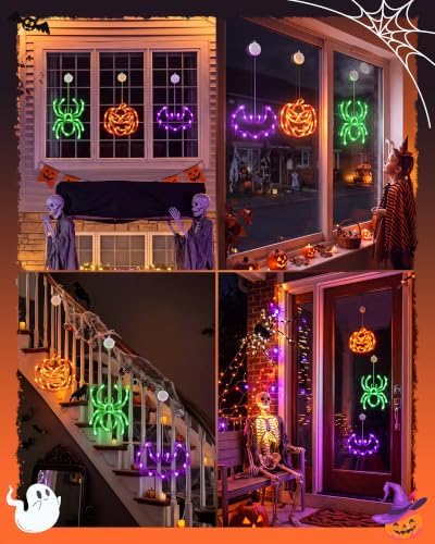 Minetom 3 Pack Halloween Windows Lights - Pumpkin, Spider, Bat with Timer - Image 6