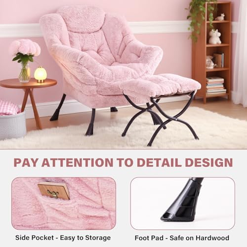 Tiita Lazy Chair with Ottoman, Comfy Reading Accent Chair, Plush Pink - Image 5