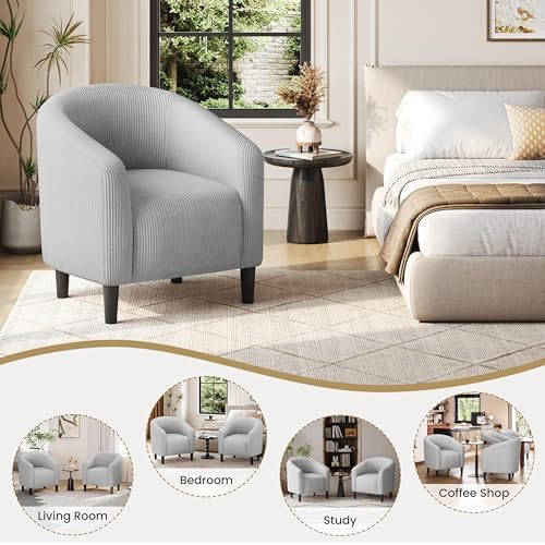 Yaheetech Small 25.5in Wide Corduroy Accent Chair for Bedroom, Light Gray - Image 5
