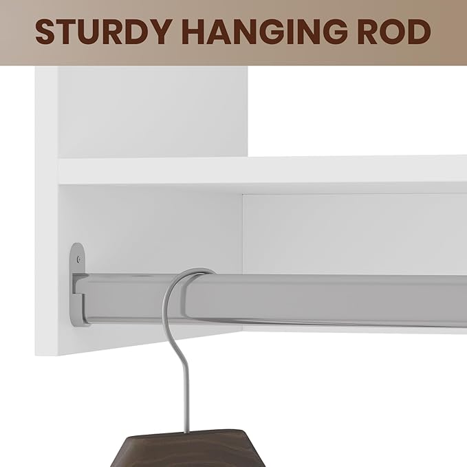 ROOMTEC 19.5" Tall Hanging Closet Unit, Modular Closet System with Hanging Rod, Wardrobe Organizer for Bedroom or Walk-in Closet, Wall Mounted, Customizable Clothes Storage Unit, White