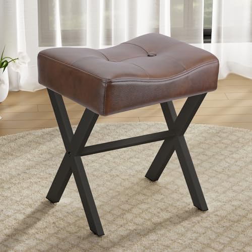 Memobarco 18-Inch Leather Vanity Stool Chair, Dark Brown Makeup Stool by MEMOBARCO