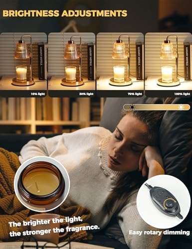 Gold Candle Warmer Lamp with 24h Cycle Timer, Dimmable Wax Melt Warmer - Image 3