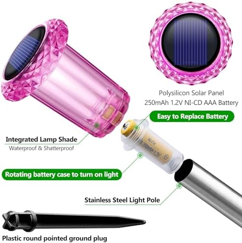 DenicMic Solar Outdoor Lights 10 Pack Pink LED Valentines/Mothers Day Decor - Image 2