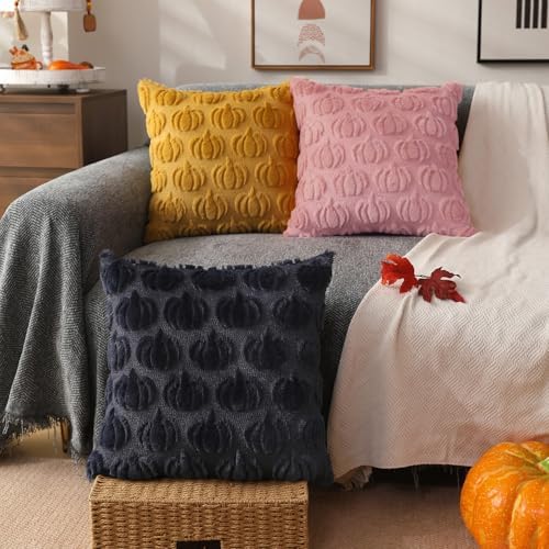 DFXSZ Fall Pillow Covers 20x20 2Pcs Pink Pumpkin Fall Decorations for Home - Image 4