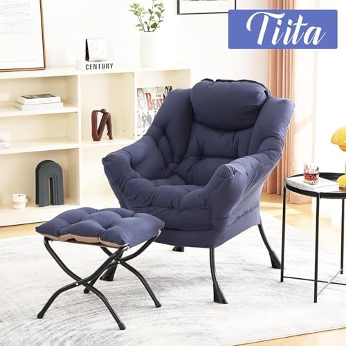 Tiita Lazy Chair with Ottoman, Comfy Reading Accent Chair, Navy - Image 2