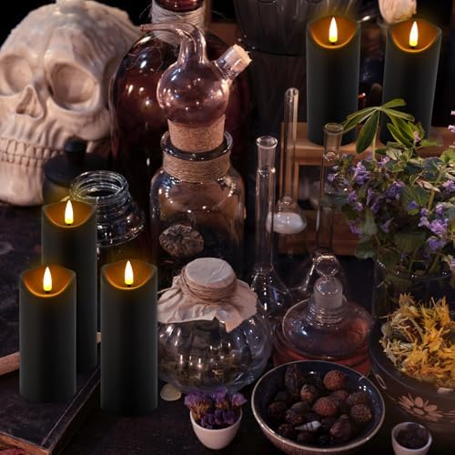 YOROXRG 24 Pack Halloween Decoration Flickering Flameless Candles, Battery Operated LED Pillar Candles with Remote Control and Timer.for Home Decor (D2.2 xH 5" 6" 7" Black) - Image 6