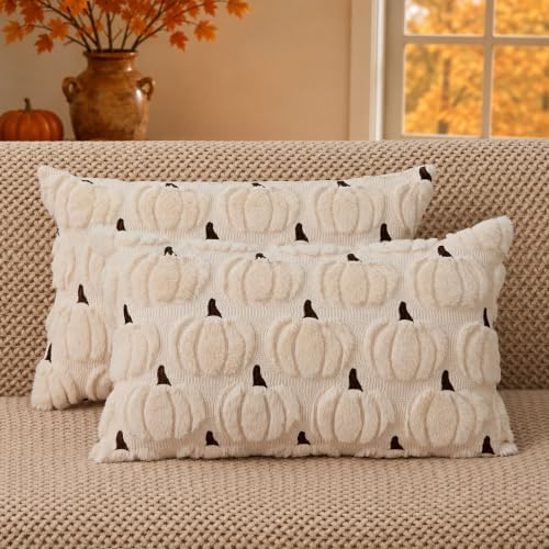 DFXSZ Fall Pillow Covers 12x20 2Pcs Beige Brown Pumpkin Fall Decorations by DFXSZ