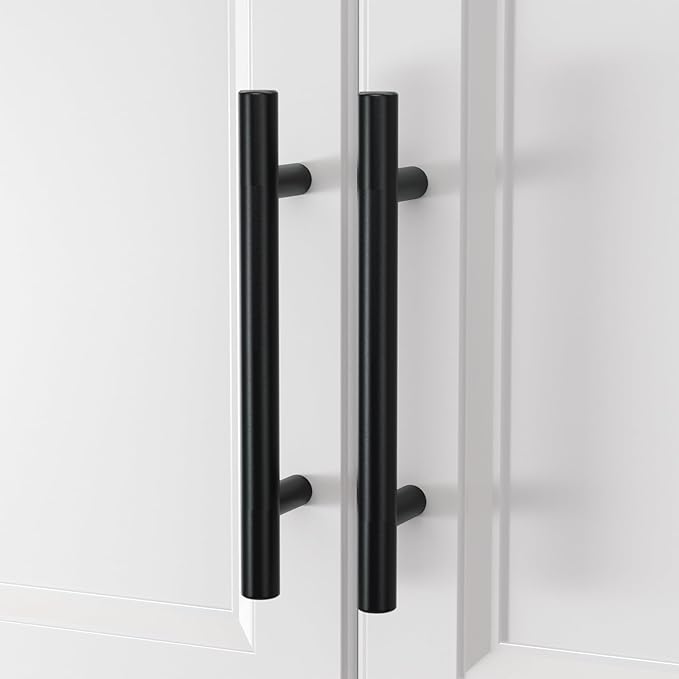 homdiy Black Cabinet Handles 10Pack 6-1/4inch Hole Center Kitchen Drawer Pulls and Knobs Stainless Steel Cabinet Hardware for Bathroom, Cupboard