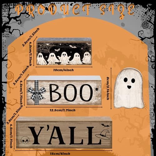 Lineshading 4 Pcs Halloween Table Decoration Wooden Ghost Tiered Tray Decor - Image 3