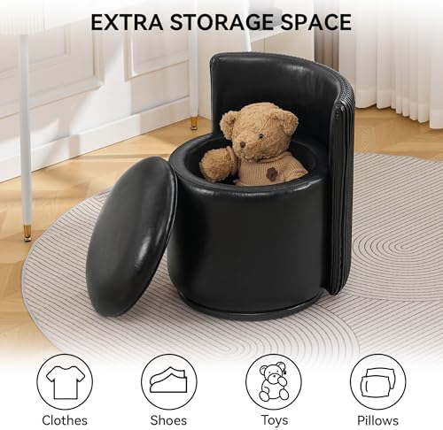 WUTUTUEE Faux Leather Vanity Chair with Storage, 360° Swivel Makeup Chair with Pleated Back, No Assembly Small PU Accent Stool for Bedroom, Dressing Room, Living Room, Black - Image 5