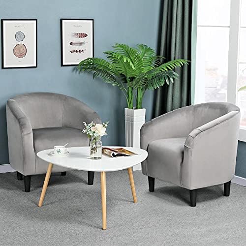 Yaheetech Small 25.5in Wide Velvet Barrel Accent Chair for Bedroom, Gray - Image 4