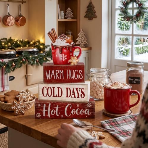 Lineshading 4 Pcs Christmas Table Decorations, Wooden Hot Cocoa Bar Sign - Image 4