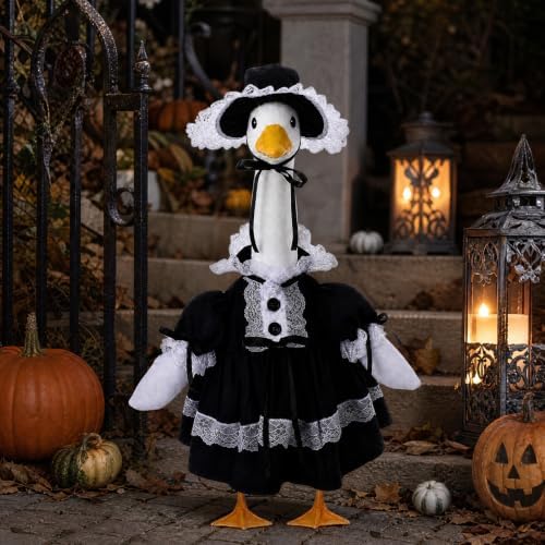 Halloween Porch Goose Outfit Gothic Lolita Lace Doll Dress with Bonnet Hat - Image 6