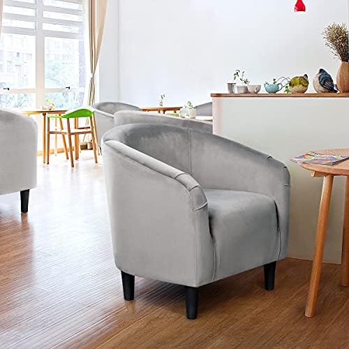 Yaheetech Small 25.5in Wide Velvet Barrel Accent Chair for Bedroom, Gray - Image 2