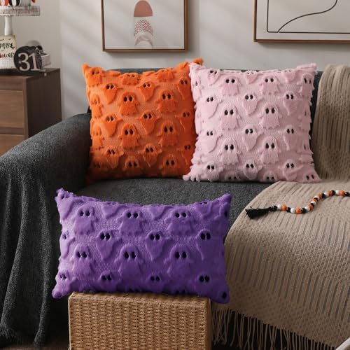 DFXSZ Halloween Pillow Covers 12x20 inch 2Pcs Purple Ghost Halloween Decor - Image 4
