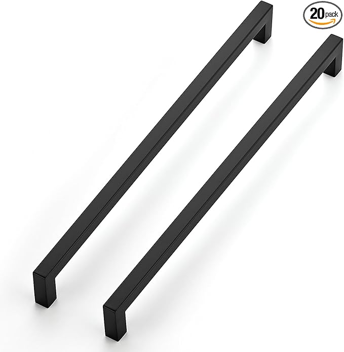 JOY DECOR 20 Pack Cabinet Handles, Black Cabinet Pulls, 12-3/5 Inch Kitchen Closet Handles Square Drawer Pulls Stainless Steel Drawer Hardware, 320mm Hole Centers