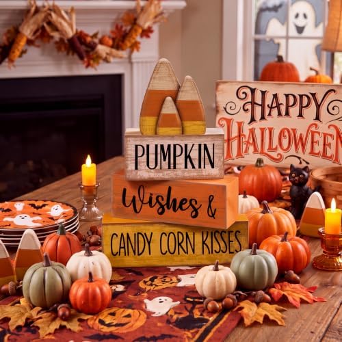 Lineshading 4 Pcs Fall Decoration For Home Wooden Candy Corn Stacked Blocks - Image 4