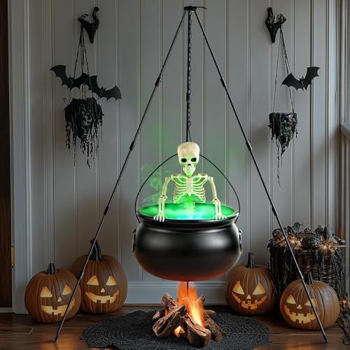 Halloween Decorations Outdoor Witch Cauldron Tripod with Fog Maker & Skull - Image 7