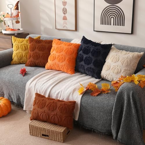 DFXSZ Fall Pillow Covers 18x18 2Pcs Orange Pumpkin Fall Decoration for Home - Image 5